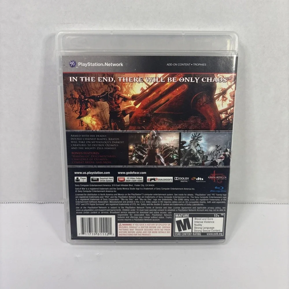 God of War III 3 Sony PlayStation 3 PS3 Game Action Adventure Kratos Manual CIB
